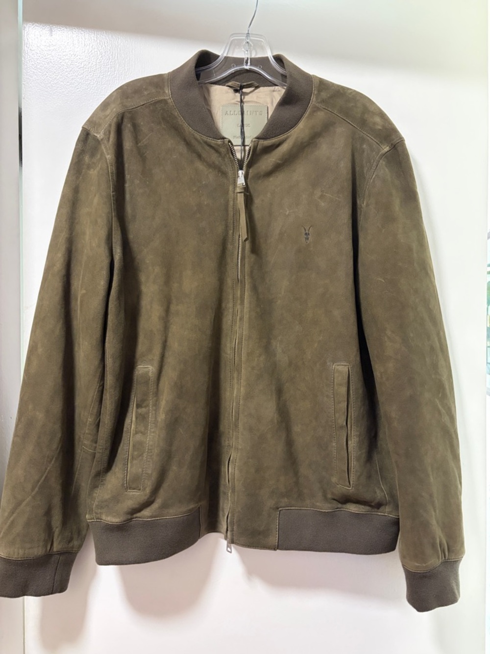 ALLSAINTS Olive Suede Bomber Jacket - Men